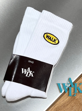 6折 WALK IN PARIS官方授权 白色刺绣LOGO百搭中筒袜 SURGIR买手