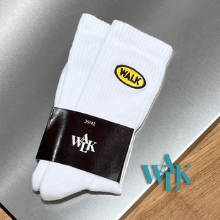 6折 WALK IN PARIS官方授权 白色刺绣LOGO百搭中筒袜 SURGIR买手