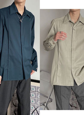 5折 SURGIR买手店 CORNERSTONE 蓝绿卡其灰绿木质暗扣辑线衬衫