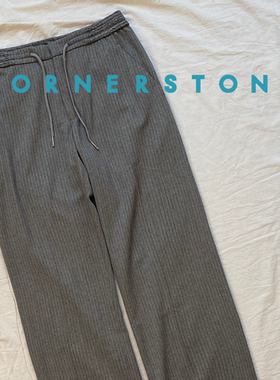 7折 CORNERSTONE官方授权 深卡其松紧腰抽绳条纹直筒休闲裤