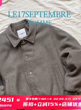 7折 LE17SEPTEMBRE授权 灰褐色羊毛日系斜纹翻领空军棒球夹克外套