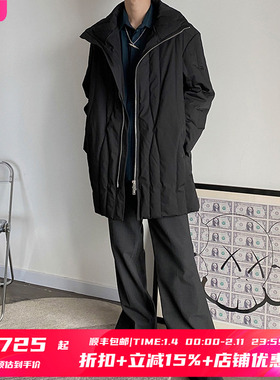 5折 CORNERSTONE 白鸭绒黑拉链立领可翻长款宽松羽绒服