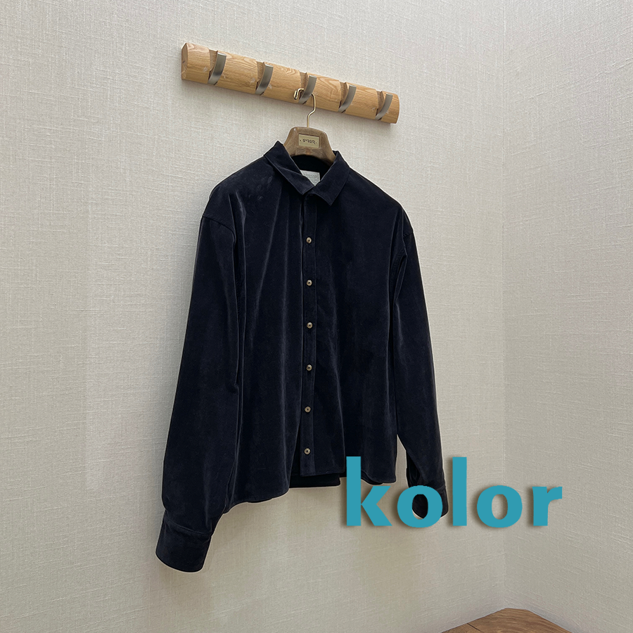 KOLOR官方授权 日本制  藏蓝色简约绒感翻领衬衫外套 SURGIR