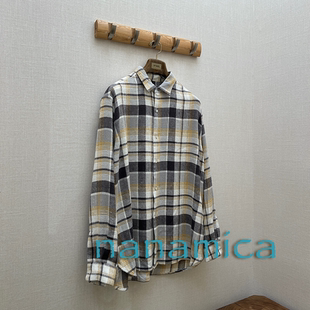 nanamica官方授权25AW 拼色格纹刺绣法兰绒肌理感翻领衬衫外套
