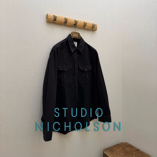 NICHOLSON授权 衬衫 LOURO 黑色亚麻混棉辑线工装 葡萄牙制 STUDIO