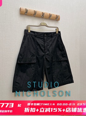 8折 STUDIO NICHOLSON授权 TILLER 黑色大口袋直筒速干工装六分裤