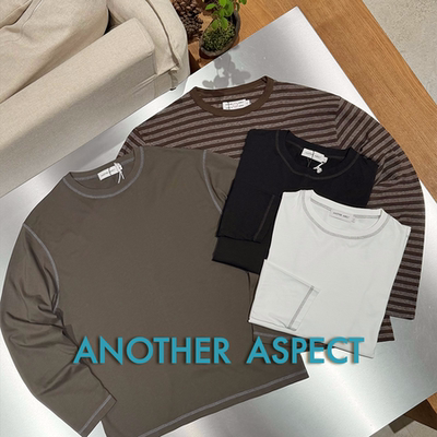 ANOTHER ASPECT官方授权 26AW 纯色条纹棉质圆领打底辑线长袖T恤