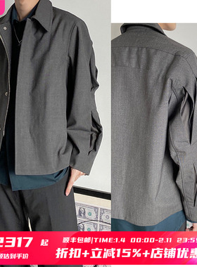 5折 CORNERSTONE 烟灰色袖口褶裥双向拉链暗扣宽松夹克