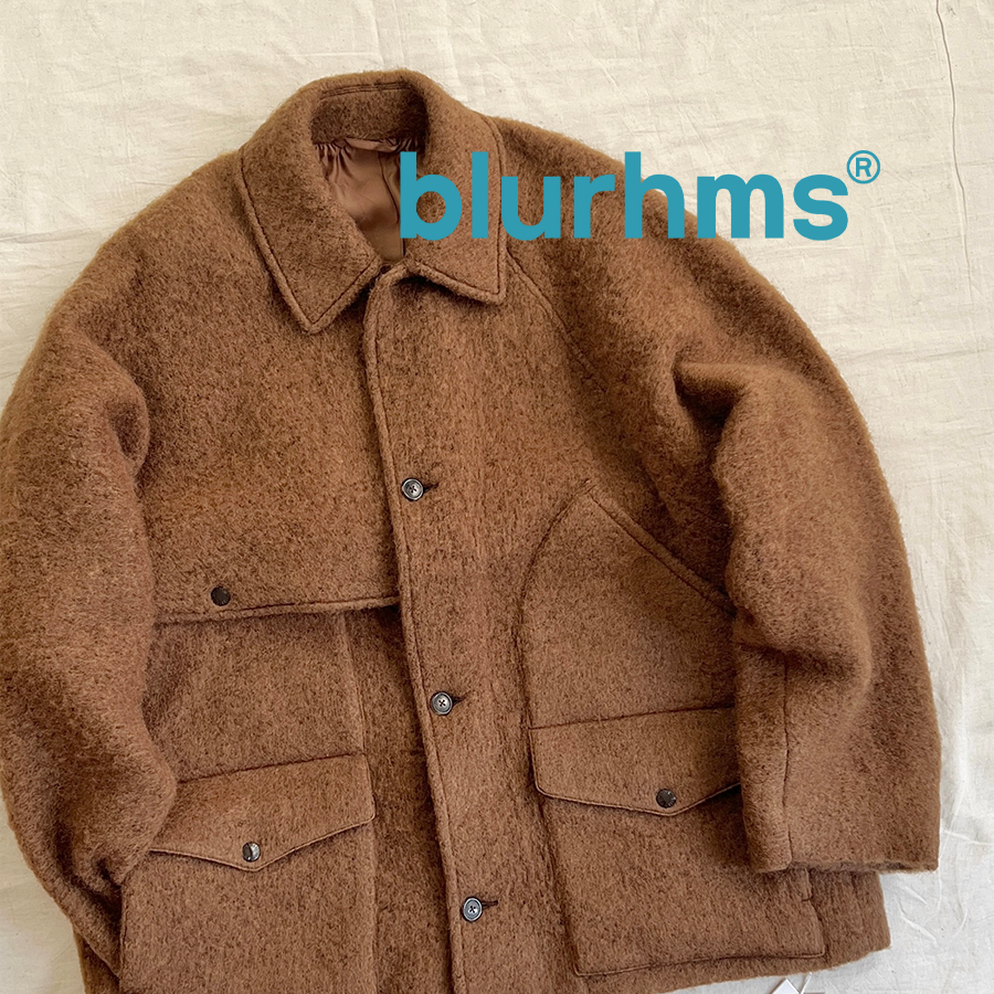 4折 blurhms授权 日本制 橘棕羊毛混纺拉毛工装廓形落肩大衣外套