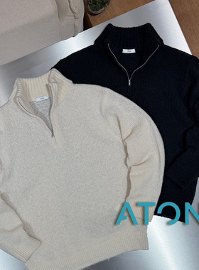 ATON官方授权 日本制 两色极简羊绒混纺半拉链套头针织衫 SURGIR