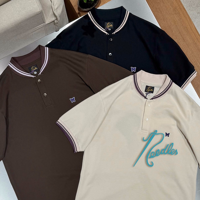 needles授权 26SS 日本制 蝴蝶刺绣条纹边青果领POLO短袖 男女款