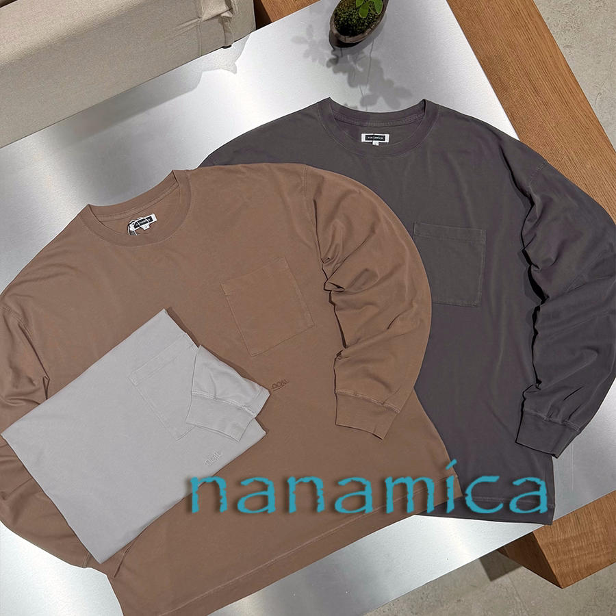 nanamica官方授权26AW OOAL刺绣口袋水洗磨毛圆领打底长袖T恤图片