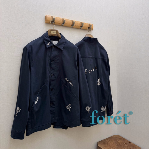 foret丹麦设计师品牌26AW 自留 刺绣图案人字纹帆布工装夹克