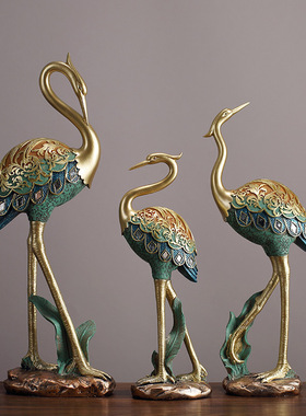 国风彩绘仙鹤客厅电视柜玄关酒柜桌面摆件树脂家居工艺品软装饰品