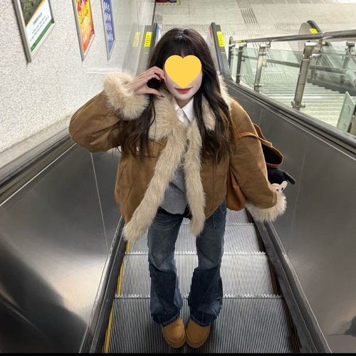 复古环保皮草毛毛绒短外套女宽松气质秋冬季加厚小个子上衣