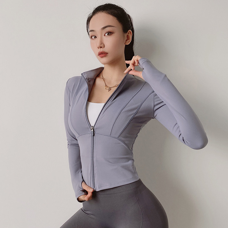 MITAOGIRL 가을 허리 슬리밍 요가 착용 여성의 꽉 탄성 브러시 속건 재킷 훈련 스포츠웨어