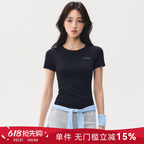 蜜桃女孩春夏季运动跑步短袖修身