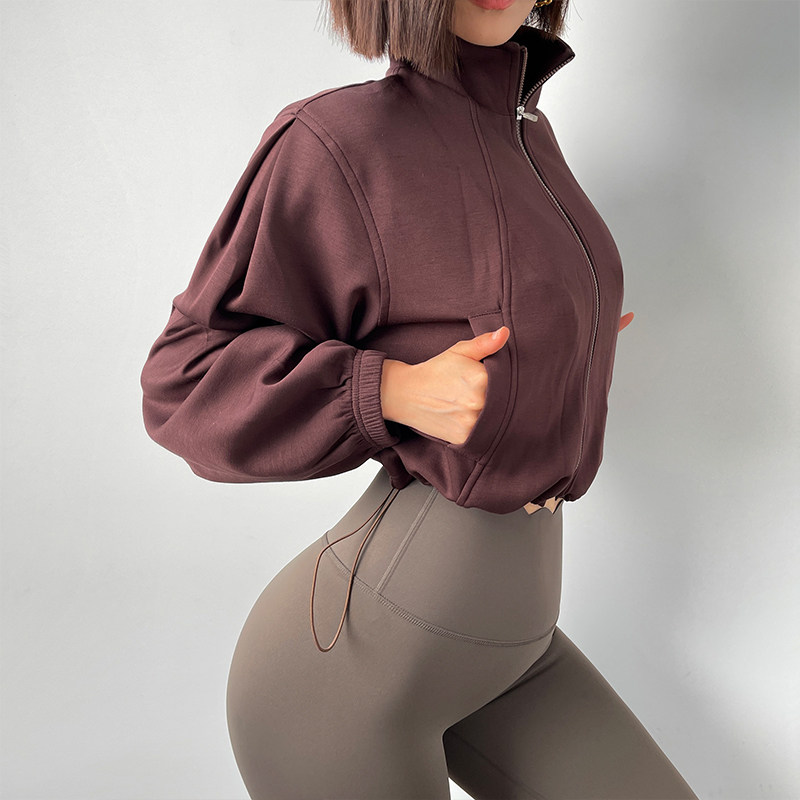 MITAOGIRL 가을 겨울 느슨한 지퍼 스포츠 긴팔 자켓 여성 피트니스 조절 밑단 슬리밍 요가 착용