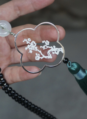 云起。梅开五福设计款纯银梅花小轩窗黑玛瑙流苏手工项链毛衣链