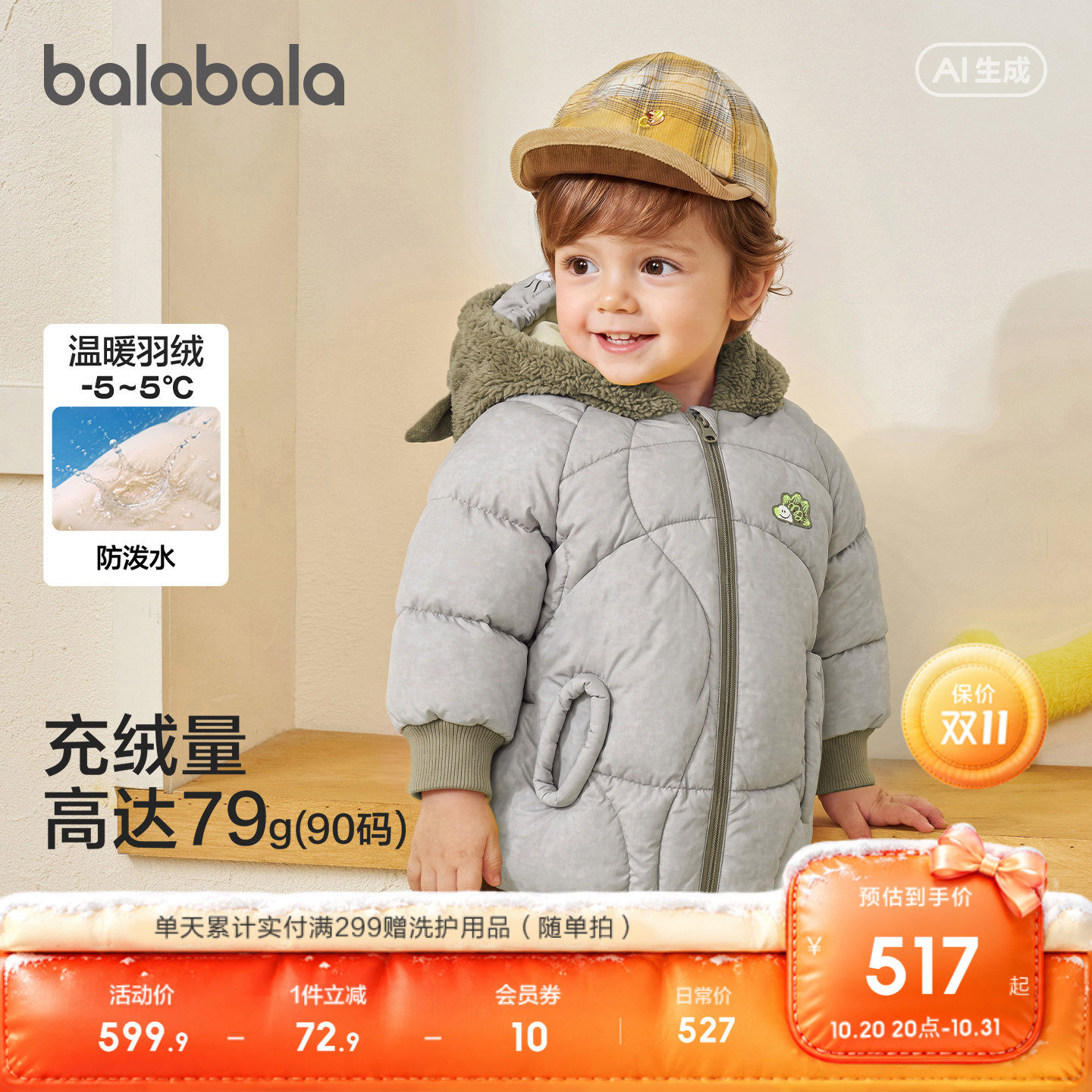 巴拉巴拉宝宝男童冬装时尚羽绒服