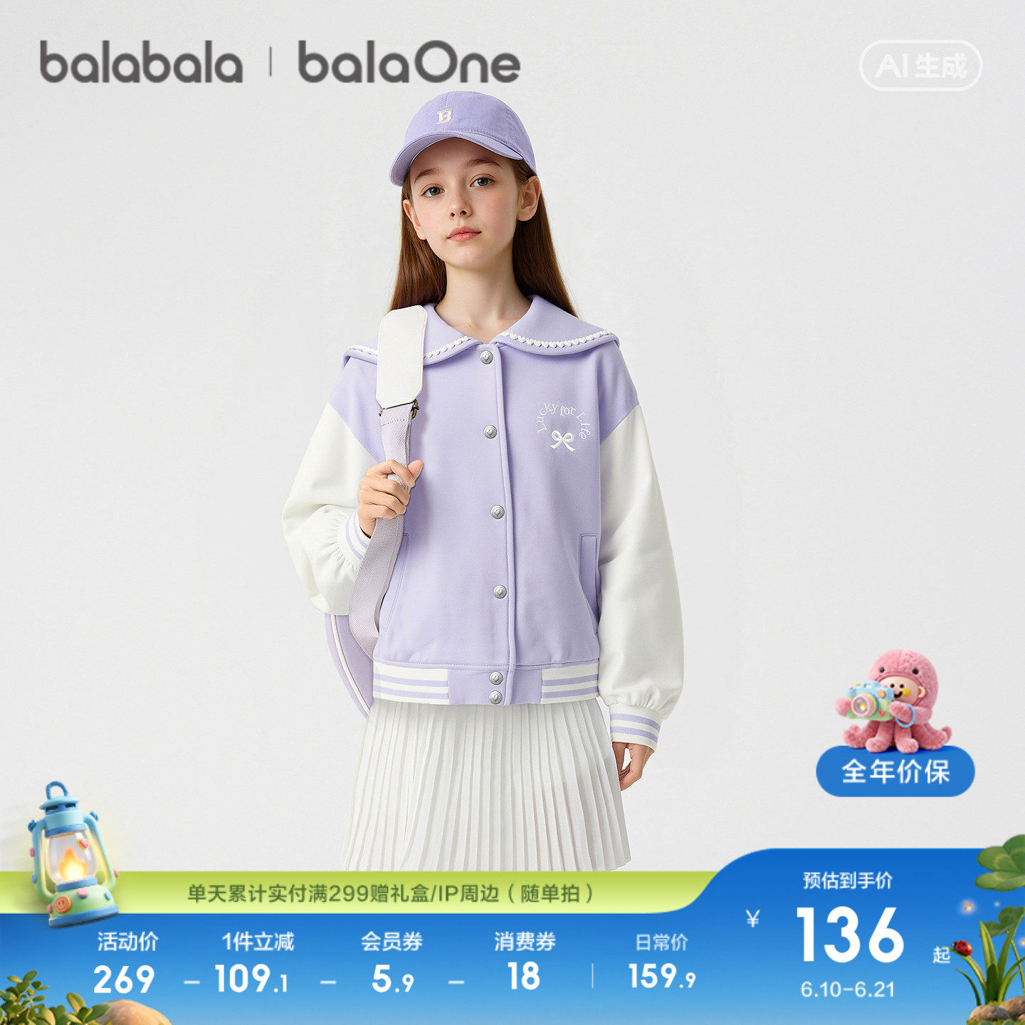 巴拉巴拉童装儿童外套女童棒球服2026新款上衣春装甜美撞色潮酷萌