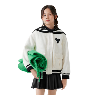 巴拉巴拉童装儿童棉衣女童外套秋冬季中大童翻领短款棉服时尚保暖