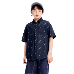 【设计师SICO IP】巴拉巴拉儿童衬衫男童衬衣夏季短袖牛仔满印潮