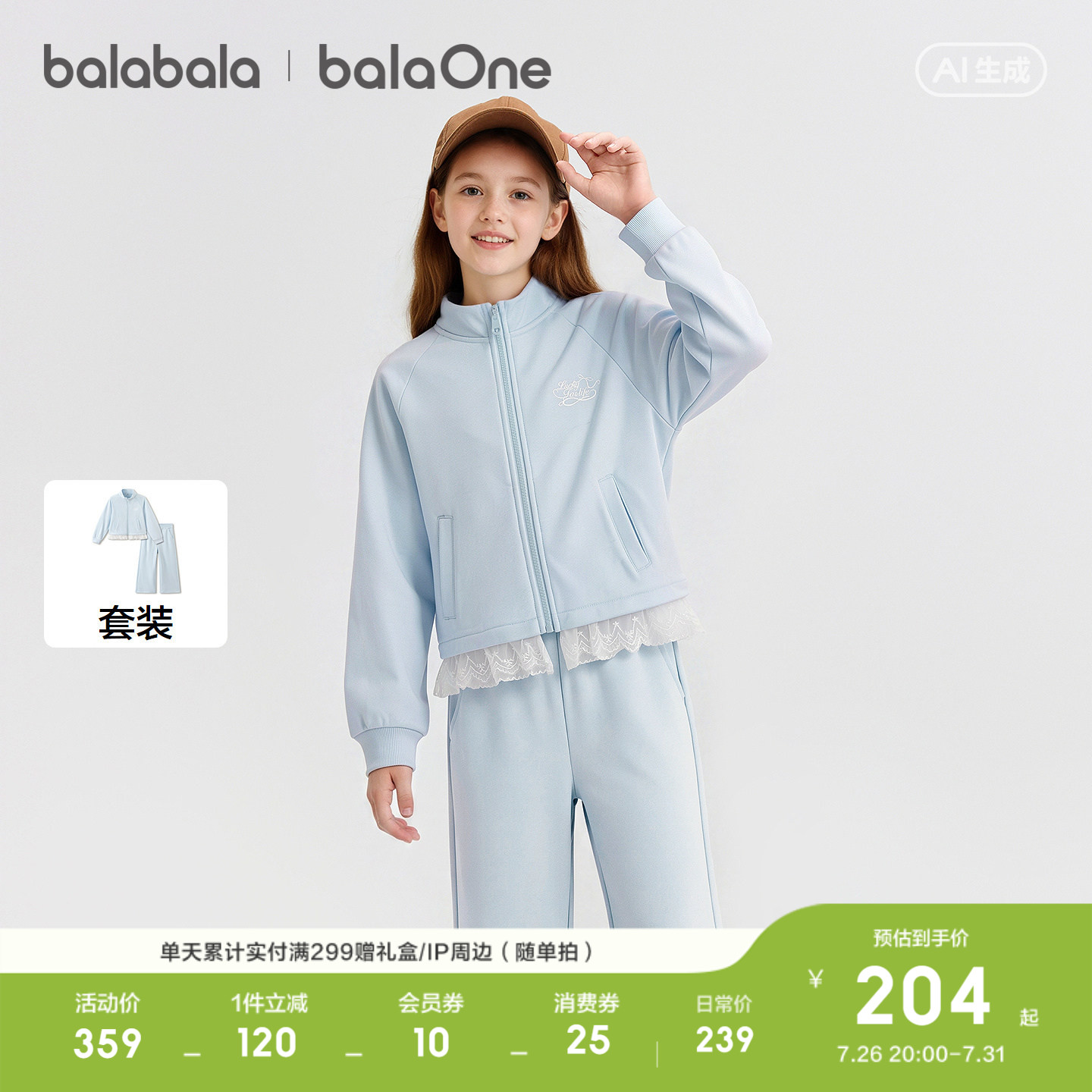 巴拉巴拉balaOne套装女童两件套