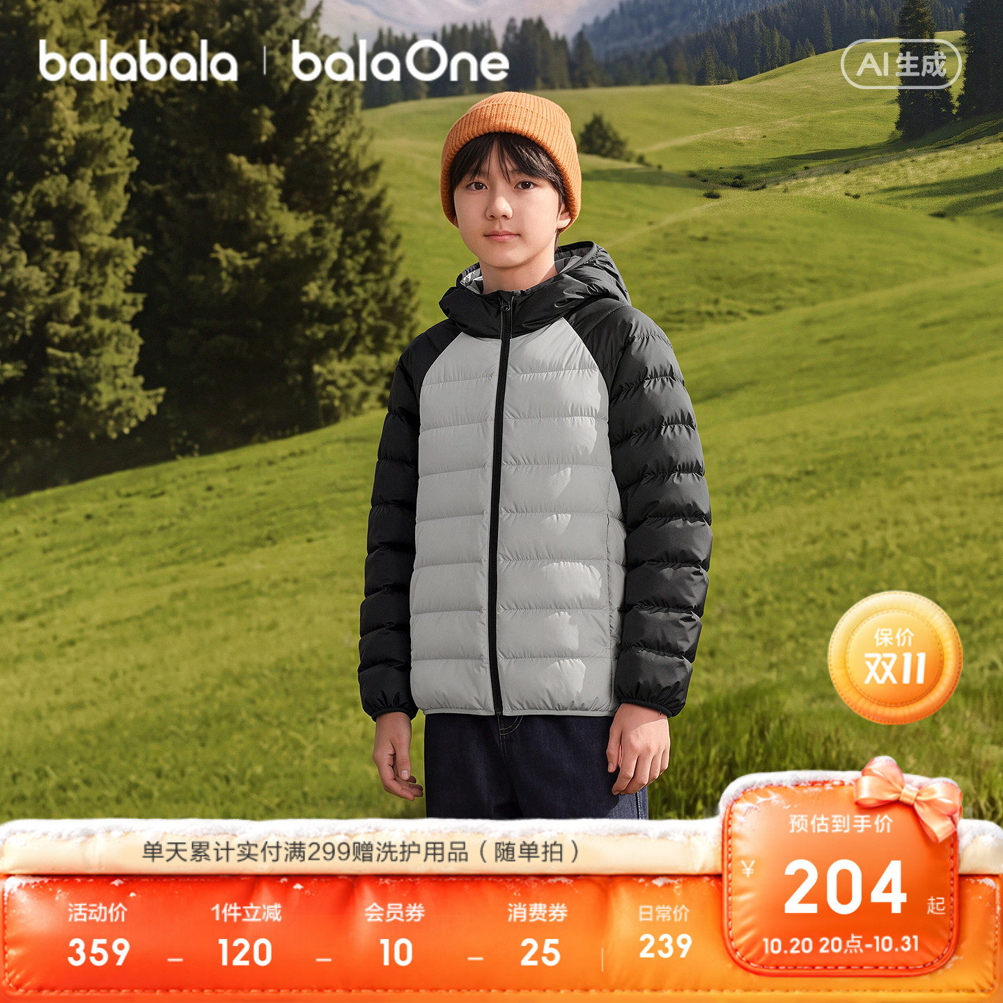 巴拉巴拉童装儿童轻薄羽绒服男童外套女童三防上衣2026冬装青少年