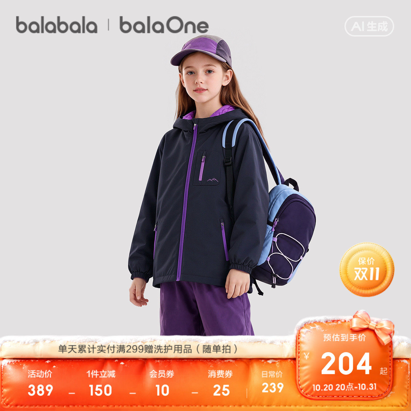 巴拉巴拉balaOne童装男女童棉服