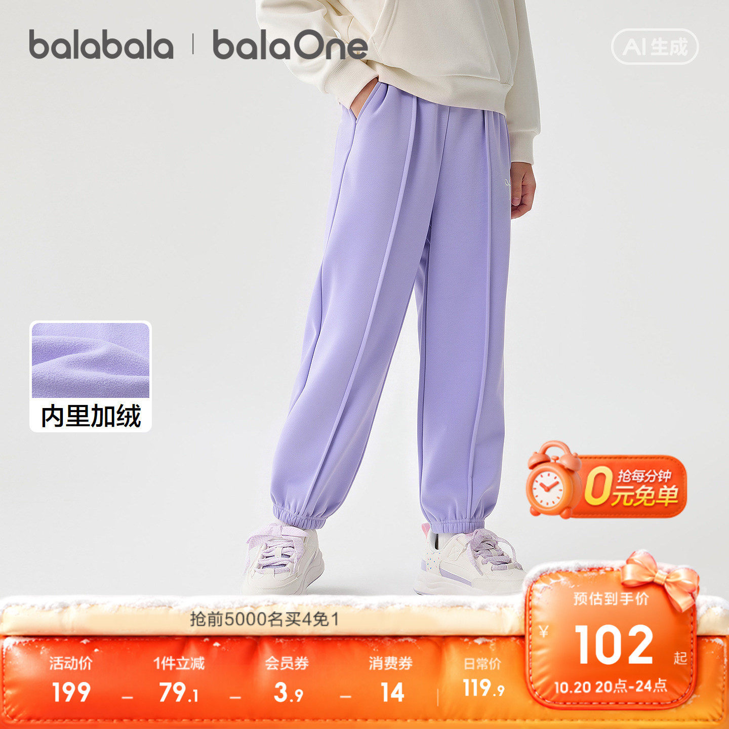 【balaOne】巴拉巴拉童装宝宝加绒裤子儿童女童2026新款冬装保暖