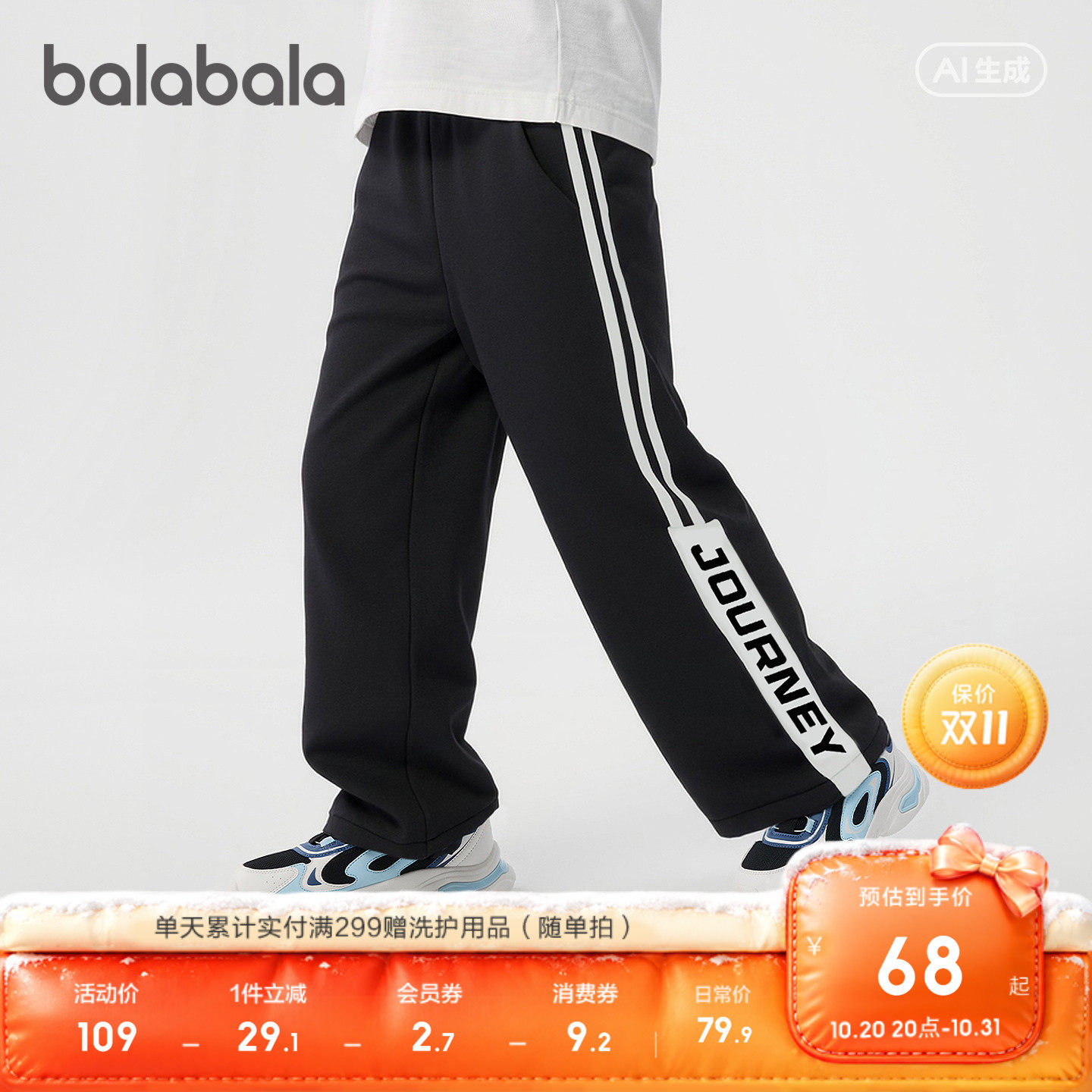 【balaOne】巴拉巴拉童装男童长裤儿童裤子2026新款秋装直筒卫裤