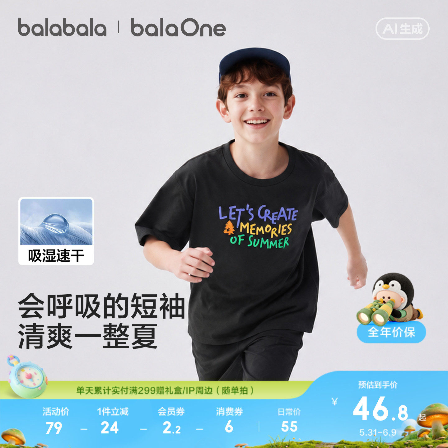 巴拉巴拉童装宝宝t恤男童女童夏装2026新短袖儿童上衣可爱亲子装