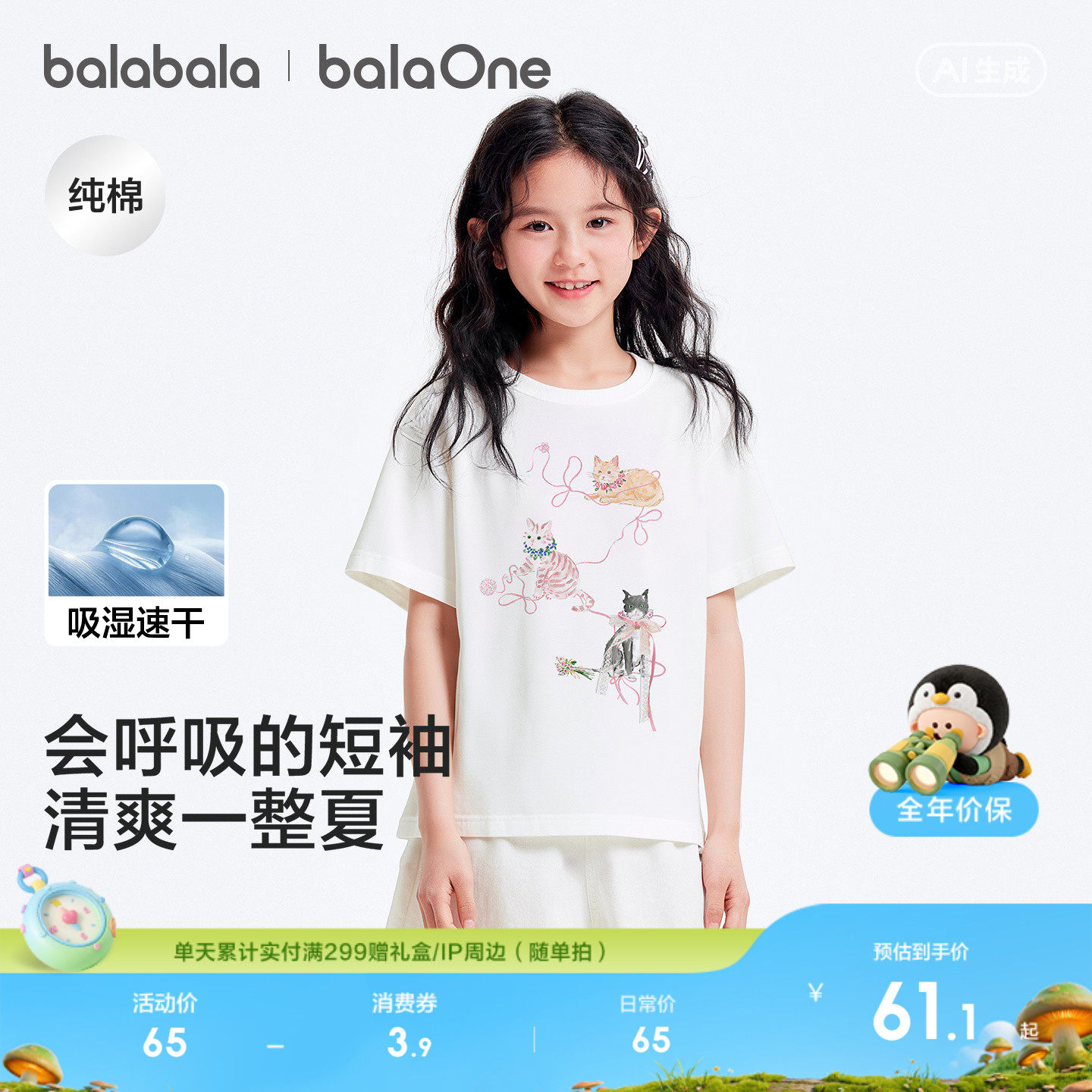 巴拉巴拉童装儿童速干短袖t恤衣服女童上衣2026新款轻薄夏装潮酷