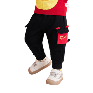 巴拉巴拉童装儿童加绒长裤男女装2026冬装新款红色新年拜年服裤子