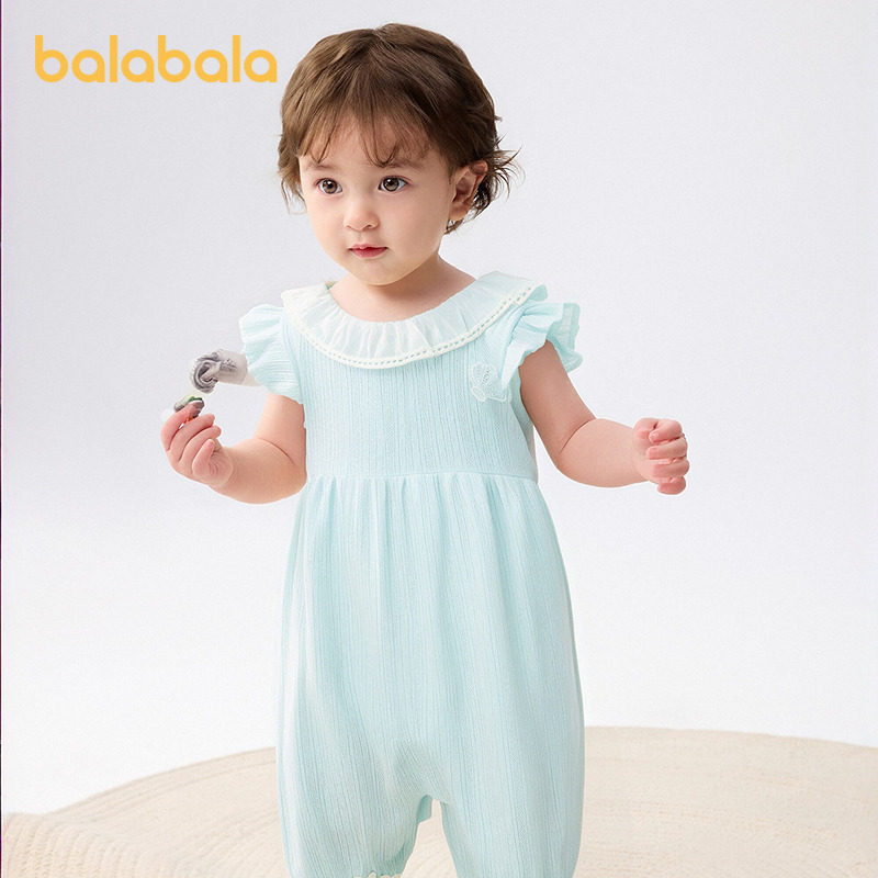 巴拉巴拉宝宝连体衣婴儿衣服哈衣爬服女童夏装甜美木耳边飞袖清新