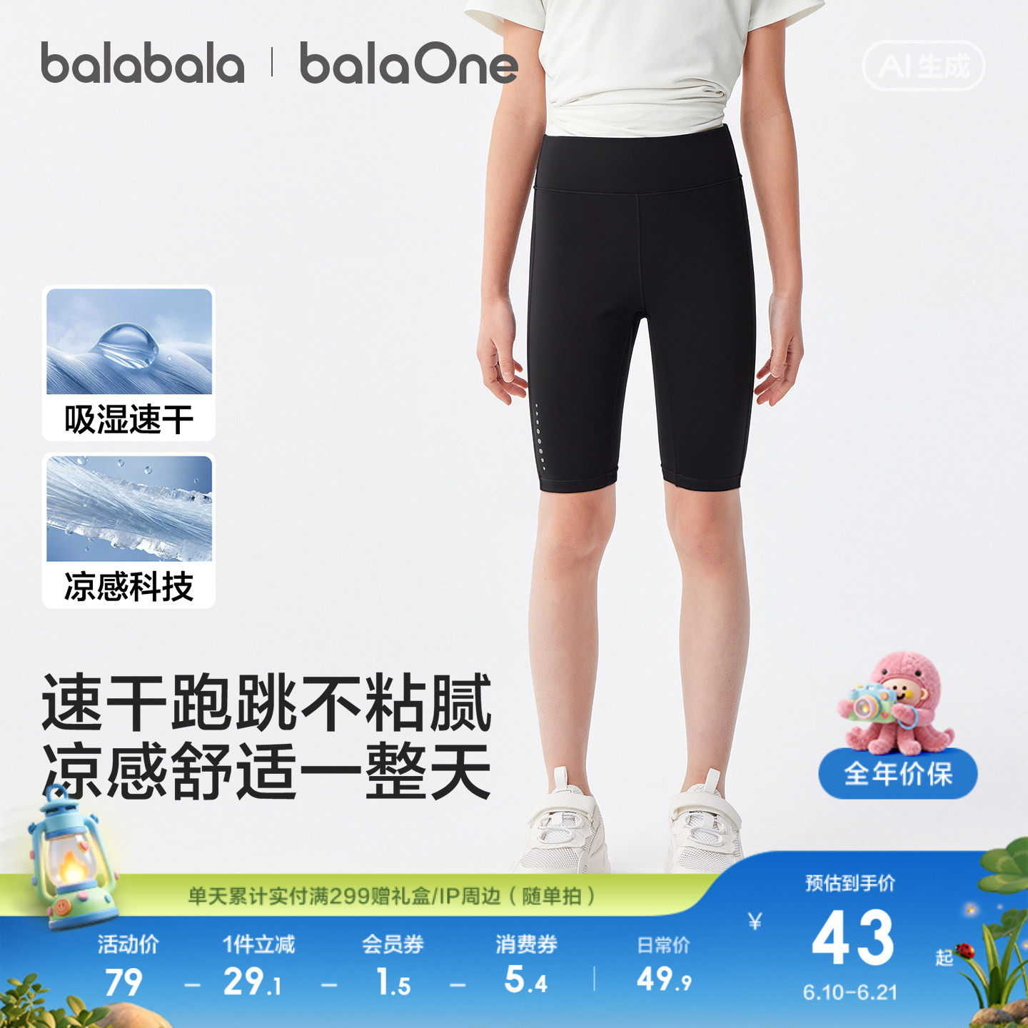 【balaOne】巴拉巴拉童装女童打底裤儿童裤子夏装薄款2026五分裤