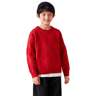 巴拉巴拉童装儿童中高领毛衣2026春秋季新款毛衫小男童红色拜年服