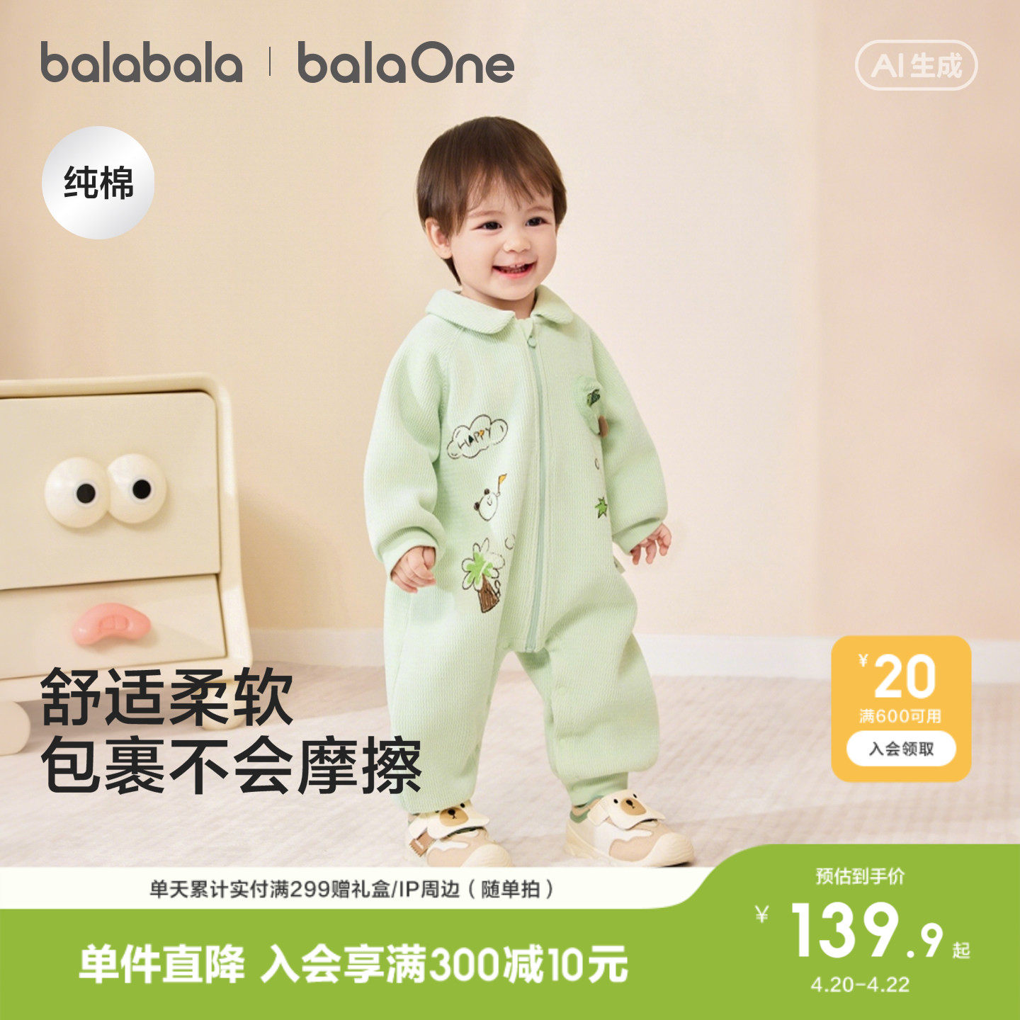 巴拉巴拉童装新生婴儿衣服宝宝外出连体衣2026新款春装加绒温暖萌