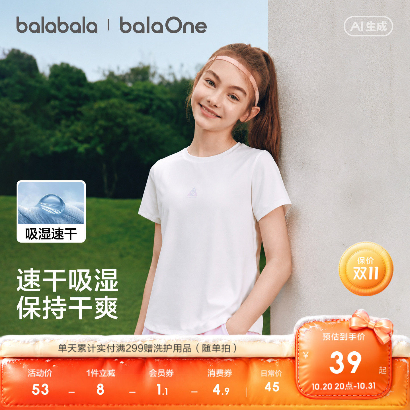 巴拉巴拉儿童短袖t恤女童宝宝球衣男童2026夏新款童装上衣速干衣