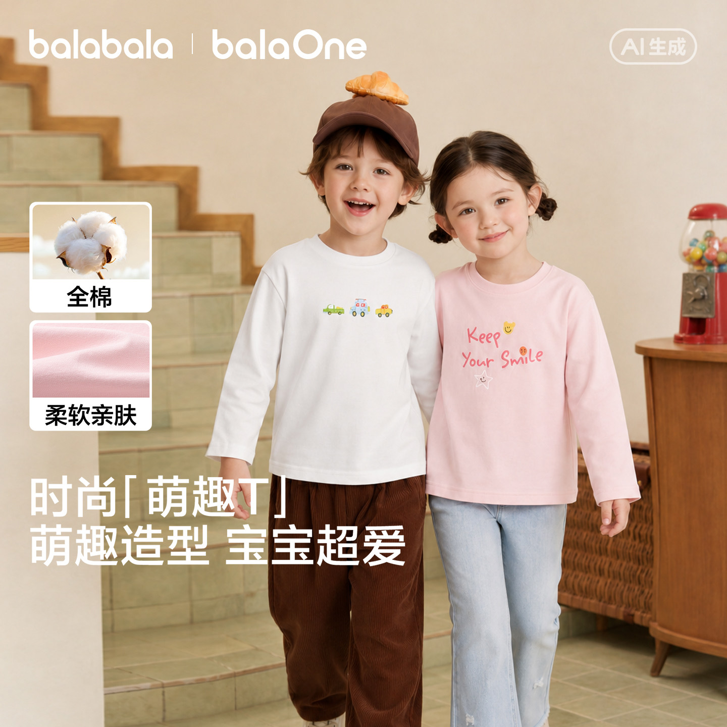 巴拉巴拉balaOne长袖t恤萌趣上衣图片