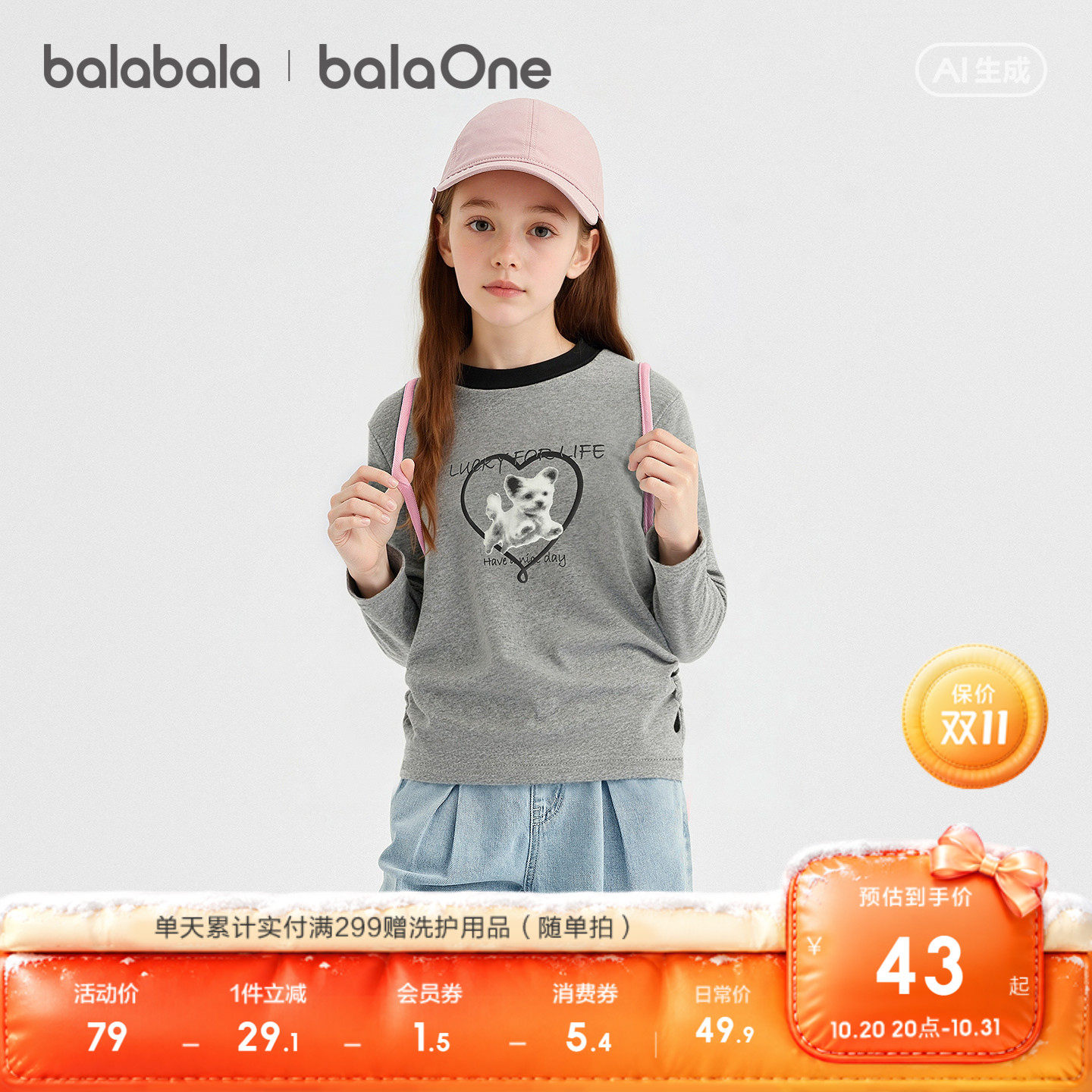 【balaOne】巴拉巴拉童装儿童长袖t恤女童宝宝2026春秋收腰上衣潮