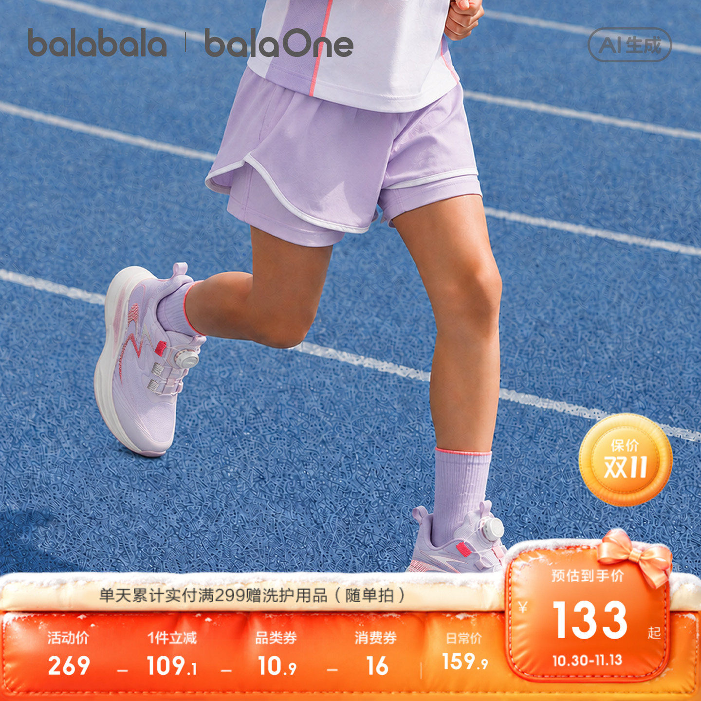 巴拉巴拉童鞋儿童运动鞋女童宝宝2026新款秋季简约时尚甜酷跑步鞋