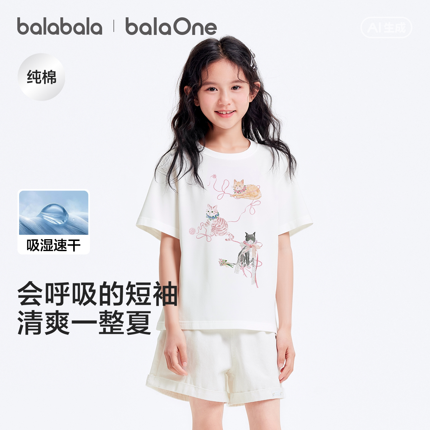 巴拉巴拉童装儿童速干短袖t恤衣服女童宝宝上衣2026新款轻薄夏装