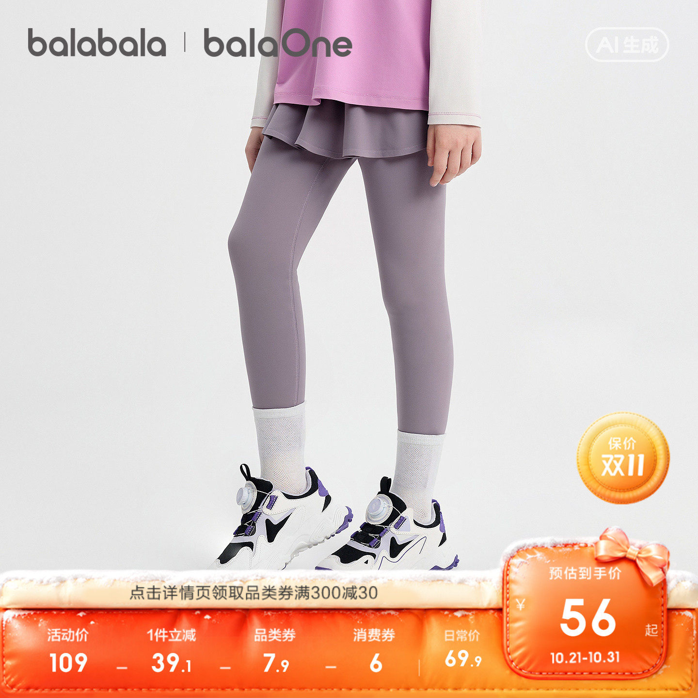 【balaOne】巴拉巴拉童装儿童打底裤女童2026秋装新款假两件裙裤