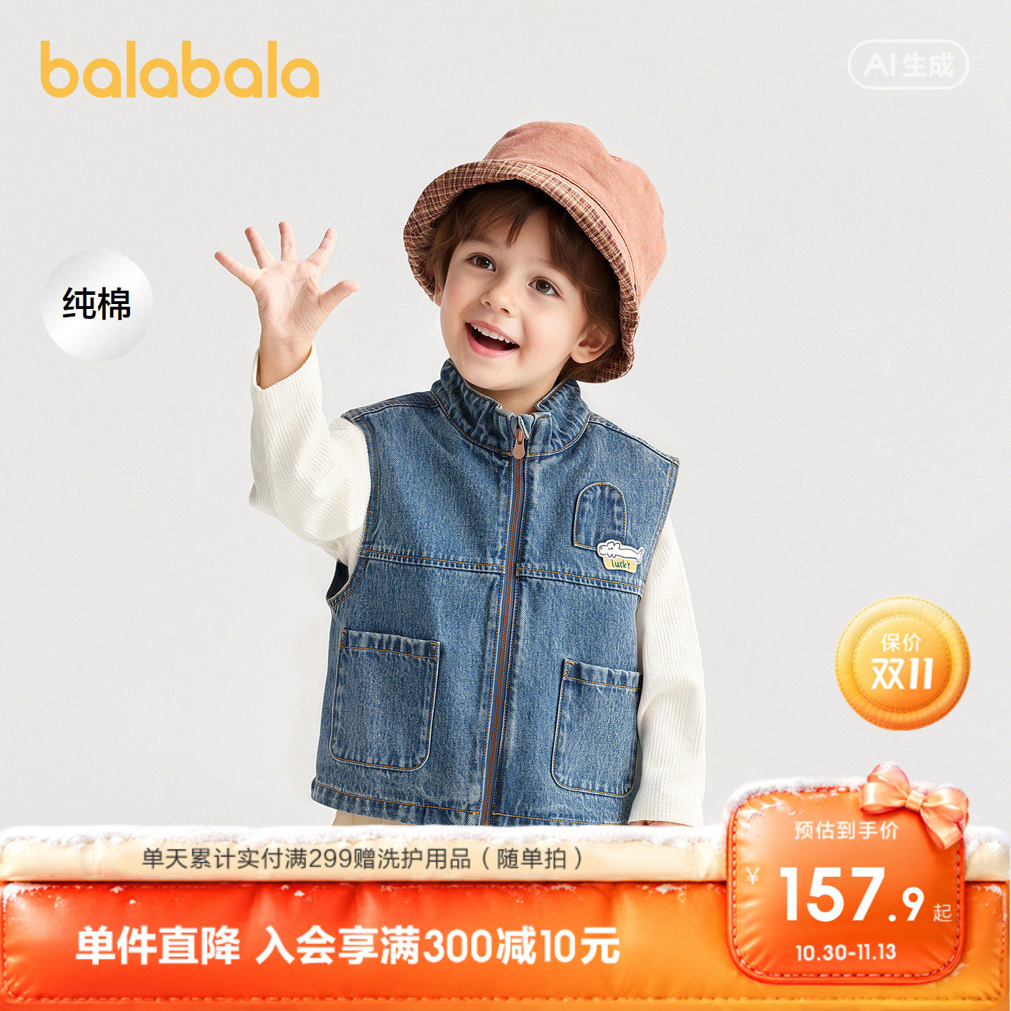 【商场同款】巴拉巴拉童装儿童马甲男童2026新款秋季纯棉牛仔上衣