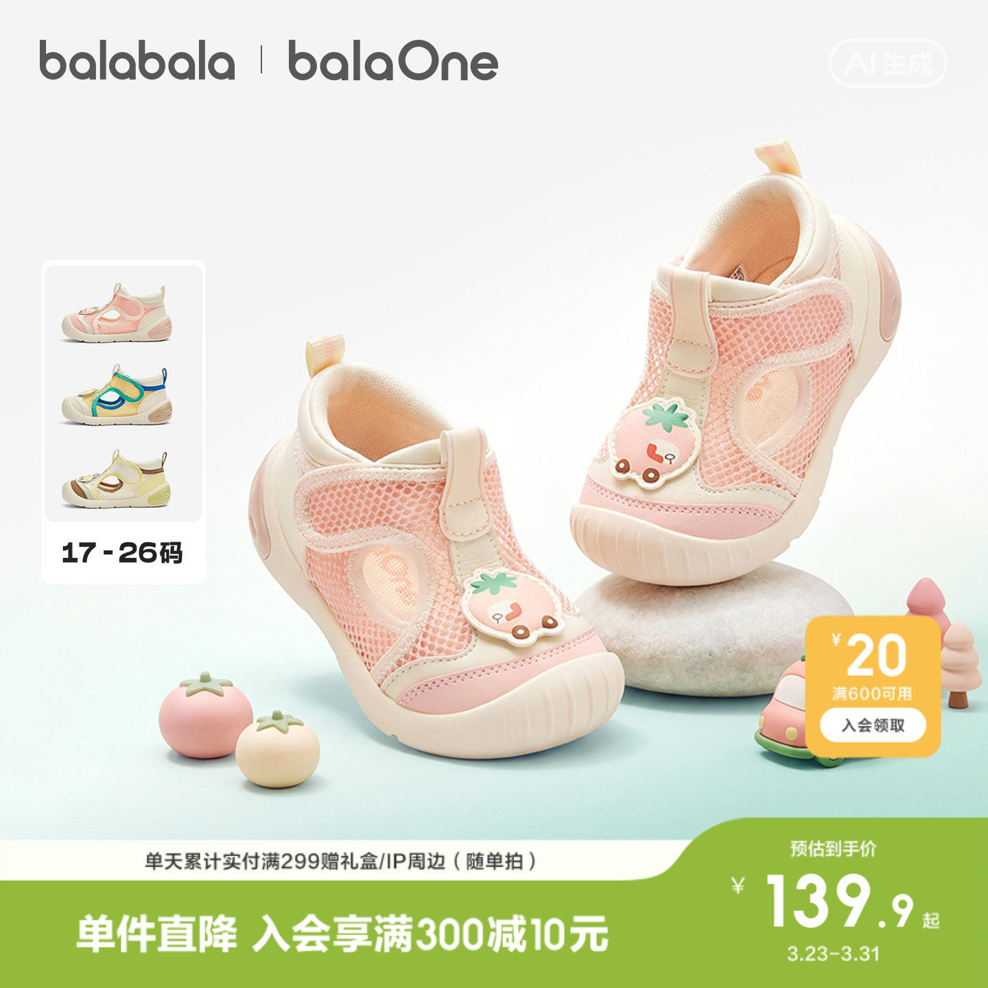 巴拉巴拉儿童学步鞋男童女童凉鞋2026夏新运动鞋网面透气小童宝宝