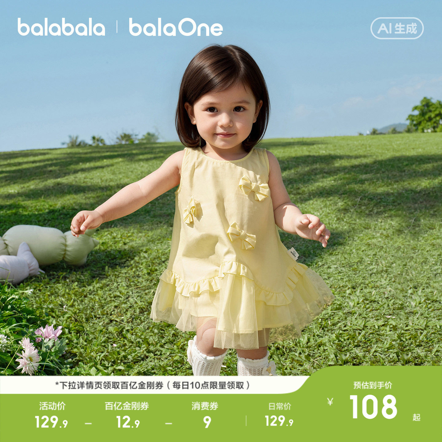 巴拉巴拉童装宝宝裙子婴儿连衣裙公主裙2026新款夏透气甜美舒适裙