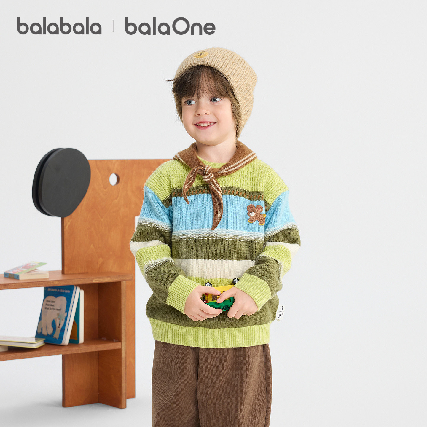 【balaOne】巴拉巴拉童装儿童毛衣男童女童2026冬装宝宝条纹上衣