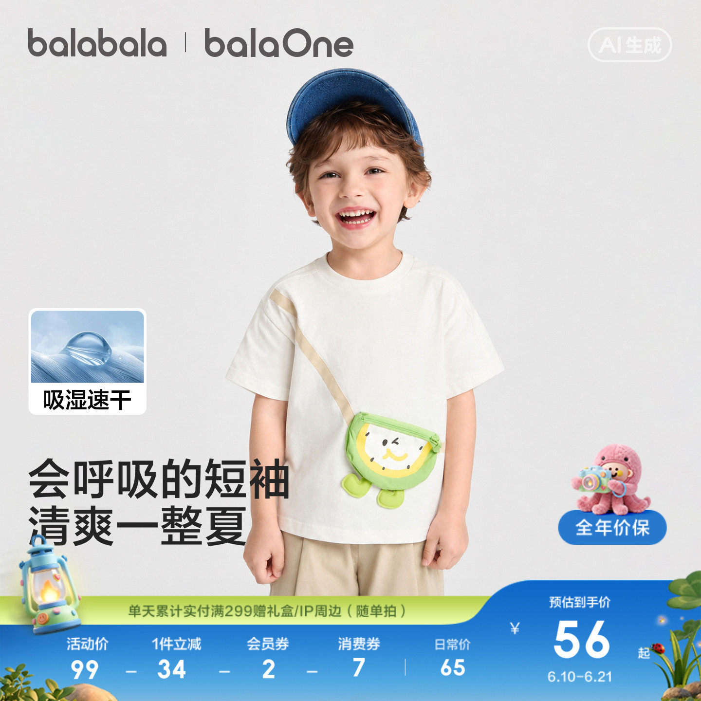 巴拉巴拉balaOne短袖t恤萌趣挎包